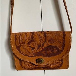 Vintage Carved Leather Crossbody Purse